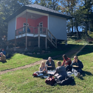 Reception at Retreat Center in front of cabin 2